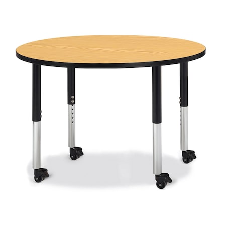 Jonti-Craft Berries Round Activity Table, 42 in. Diameter, Mobile, Oak/Black/Black 6468JCM210